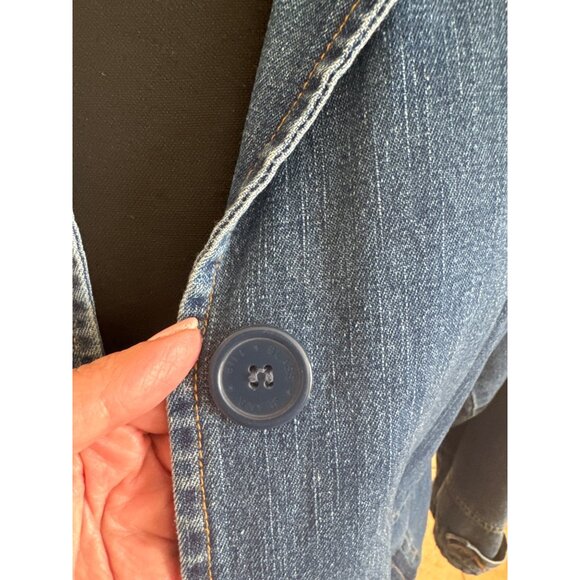 90's Denim Anorak Jacket Bill Blass Womens Denim Long Jacket Size 8 With Button - Picture 11 of 12